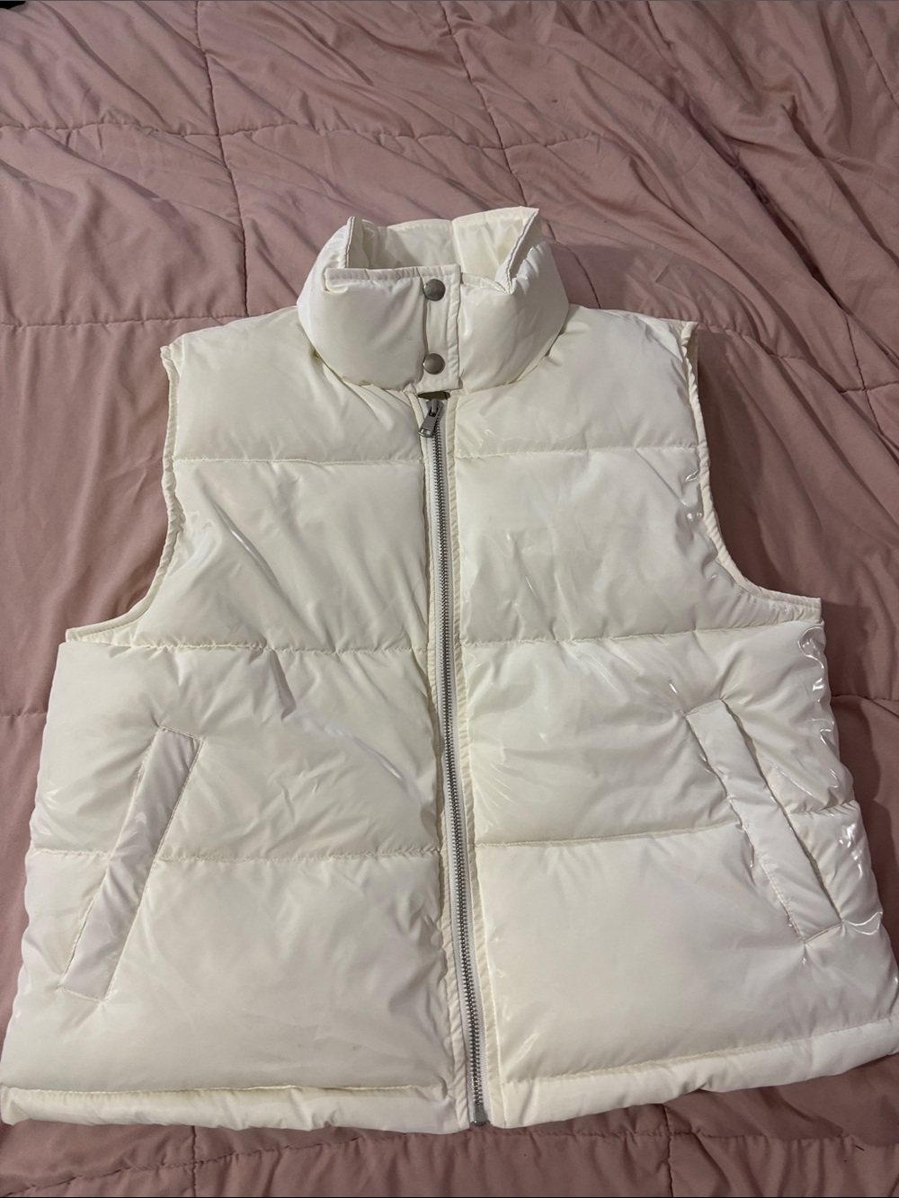 Baccini Cream Quilted Puffer Vest with Stand Collar